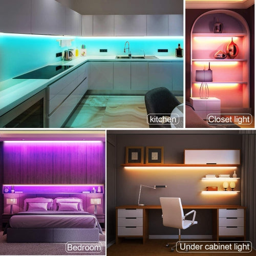 Smart Lighting 10m (32.8ft) LED Strip Light Kit - 300 LEDs - 5050 RGB - Waterproof - Flexible Color Changing with 44 Keys IR Remote Controller & 12V Power Supply (2 x 5M Strips)