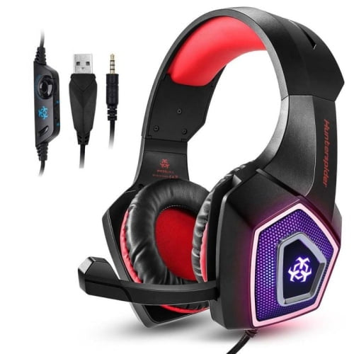 Gaming Headset w/Mic for Xbox, playstation, PS5, PS4, PC, Nintendo Switch - Stereo Bass Headphones 3.5mm - Over Ear Headphones with LED Light, Volume Control, Noise Canceling