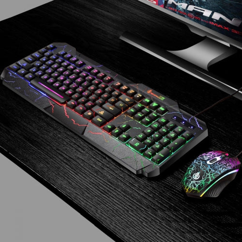 D620 Gaming Keyboard and Mouse Bundle Kit, Rainbow led Light effect Crack Backlit USB Computer Gaming Wired Keyboard and mice bundle set RGB LED Backlit 104 Keys and Mouse combo set