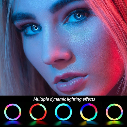 14" RGB Led Ring Light Kit W/ Tripod Stand & Phone Holder, 26 Colors RGB Lighting Scenes Dimmable Selfie for TikTok/YouTube/Live Stream/Makeup/Photography - With remote control