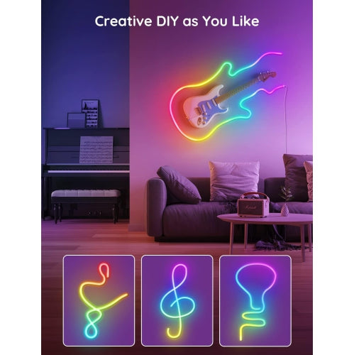WINGOMART 16.4FT Neon Lights RGB LED Neon Rope Lights W/ Remote Control, Smart LED Neon Light Strip W/ smart APP LED Strip Lights waterproof for Indoors & Outdoors