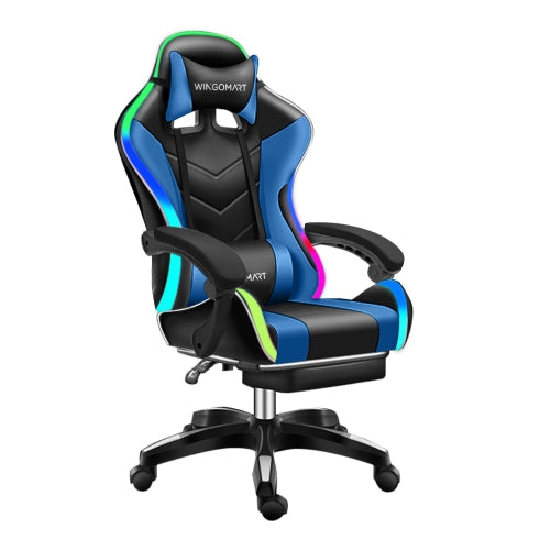 WINGOMART Ergonomic High-Back PU Faux Leather Gaming Chair W/ built in RGB LED light, Office chair with Lumbar Massage & Footrest High Back Adjustable Swivel