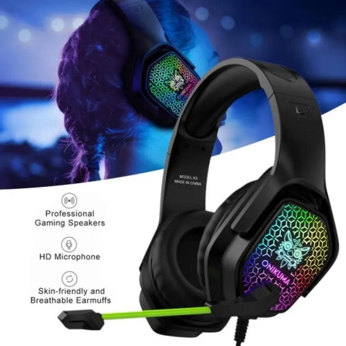 WINGOMART X3 Gaming Headset Over-ear 3.5mm LED Light Stereo Bass Game Headphones with Mic for PC Laptop Gamer Xbox One, PS5, PS4, PC, Nintendo Switch playstation 5 Gaming headset