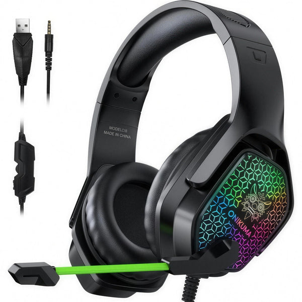 Casque d'écoute gaming WINGOMART X3 — micro, DEL, basses stéréo, 3,5 mm — Noir