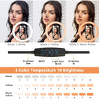 10" 25Cm Selfie LED Ring Light with 50" Extendable Tripod & Flexible Phone Holder, Upgraded Dimmable Camera Ring Light for TikTok/YouTube/Makeup/Photography w/ remote control