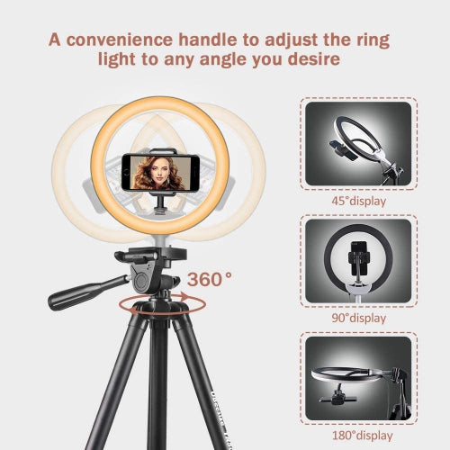 10" 25Cm Selfie LED Ring Light with 50" Extendable Tripod & Flexible Phone Holder, Upgraded Dimmable Camera Ring Light for TikTok/YouTube/Makeup/Photography w/ remote control