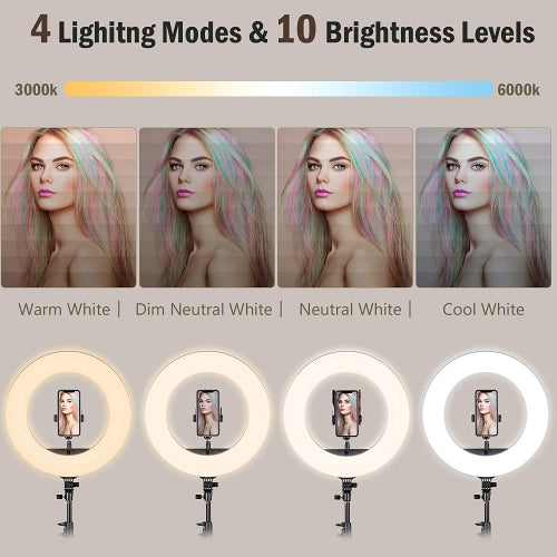 10" 25Cm Selfie LED Ring Light with 50" Extendable Tripod & Flexible Phone Holder, Upgraded Dimmable Camera Ring Light for TikTok/YouTube/Makeup/Photography w/ remote control