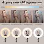 10" 25Cm Selfie LED Ring Light with 50" Extendable Tripod & Flexible Phone Holder, Upgraded Dimmable Camera Ring Light for TikTok/YouTube/Makeup/Photography w/ remote control