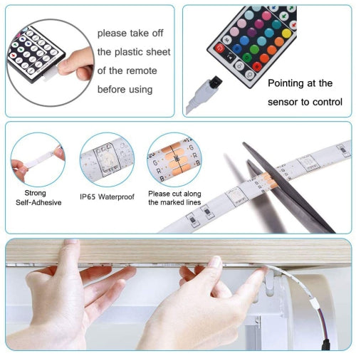 Smart Lighting 10m (32.8ft) LED Strip Light Kit - 300 LEDs - 5050 RGB - Waterproof - Flexible Color Changing with 44 Keys IR Remote Controller & 12V Power Supply (2 x 5M Strips)
