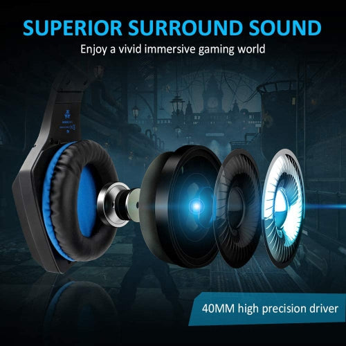 Gaming Headset w/Mic for Xbox One, PS5, PS4, PC, Nintendo Switch playstation 5 - Stereo Bass Headphones - 3.5mm - Lightweight Over Ear Headphones with LED Light, Volume Control, Noise Canceling