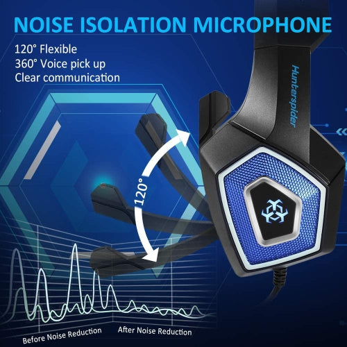 Gaming Headset w/Mic for Xbox One, PS5, PS4, PC, Nintendo Switch playstation 5 - Stereo Bass Headphones - 3.5mm - Lightweight Over Ear Headphones with LED Light, Volume Control, Noise Canceling