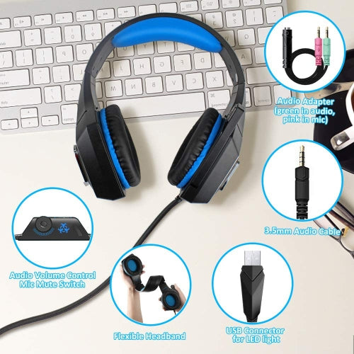 Gaming Headset w/Mic for Xbox One, PS5, PS4, PC, Nintendo Switch playstation 5 - Stereo Bass Headphones - 3.5mm - Lightweight Over Ear Headphones with LED Light, Volume Control, Noise Canceling