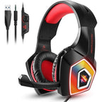 Gaming Headset w/Mic for Xbox, playstation, PS5, PS4, PC, Nintendo Switch - Stereo Bass Headphones 3.5mm - Over Ear Headphones with LED Light, Volume Control, Noise Canceling