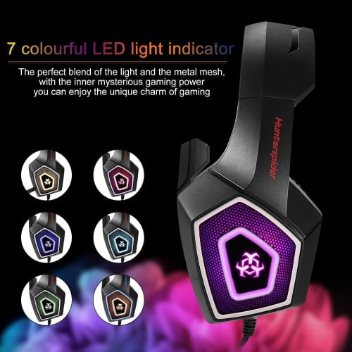 Gaming Headset w/Mic for Xbox, playstation, PS5, PS4, PC, Nintendo Switch - Stereo Bass Headphones 3.5mm - Over Ear Headphones with LED Light, Volume Control, Noise Canceling