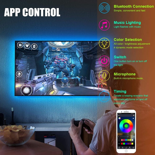 WINGOMART Smart LED Strip 2Meter 6.5FT USB Powered 16 Million Colors RGB led Light for Flat Screen TV LCD, Monitor, Under Cabinet, Bluetooth APP Control & Smart Music Sync