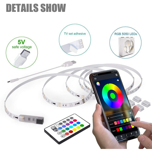 WINGOMART Smart LED Strip 2Meter 6.5FT USB Powered 16 Million Colors RGB led Light for Flat Screen TV LCD, Monitor, Under Cabinet, Bluetooth APP Control & Smart Music Sync