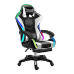 Wingomart Ergonomic High-Back Faux Leather Gaming Chair With RGB led light and Footrest Pu Leather High Back Adjustable Armrest Height Adjustable Swivel - Black & White