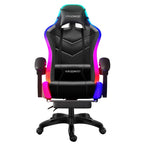 WINGOMART Ergonomic High-Back PU Faux Leather Gaming Chair With RGB LED light, Lumbar Massage & Footrest High Back Adjustable Swivel - Black