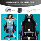 WINGOMART Ergonomic High-Back PU Faux Leather Gaming Chair With RGB LED light, Lumbar Massage & Footrest High Back Adjustable Swivel - Black