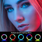 8" RGB LED Ring Light Kit with Tripod Stand & Phone Holder, 26 Colors NEON ring Lighting Scenes Dimmable Selfie for TikTok/YouTube/Live Stream/Makeup/ with remote control