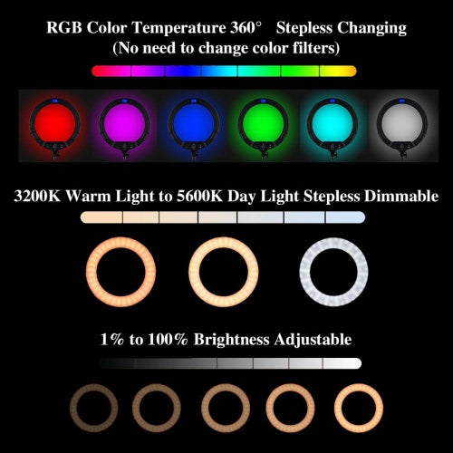 14" RGB Led Ring Light Kit W/ Tripod Stand & Phone Holder, 26 Colors RGB Lighting Scenes Dimmable Selfie for TikTok/YouTube/Live Stream/Makeup/Photography - With remote control