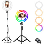 8" RGB LED Ring Light Kit with Tripod Stand & Phone Holder, 26 Colors NEON ring Lighting Scenes Dimmable Selfie for TikTok/YouTube/Live Stream/Makeup/ with remote control