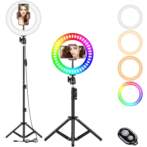 8" RGB LED Ring Light Kit with Tripod Stand & Phone Holder, 26 Colors NEON ring Lighting Scenes Dimmable Selfie for TikTok/YouTube/Live Stream/Makeup/ with remote control