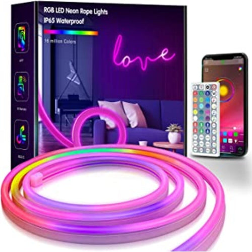 WINGOMART 16.4FT Neon Lights RGB LED Neon Rope Lights W/ Remote Control, Smart LED Neon Light Strip W/ smart APP LED Strip Lights waterproof for Indoors & Outdoors