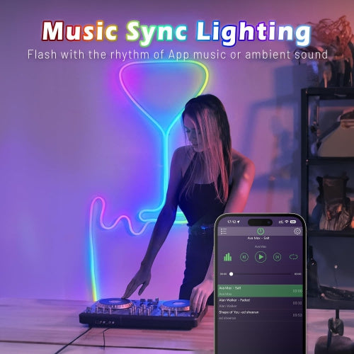 WINGOMART 16.4FT Neon Lights RGB LED Neon Rope Lights W/ Remote Control, Smart LED Neon Light Strip W/ smart APP LED Strip Lights waterproof for Indoors & Outdoors