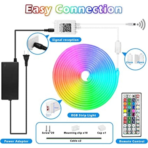 WINGOMART 16.4FT Neon Lights RGB LED Neon Rope Lights W/ Remote Control, Smart LED Neon Light Strip W/ smart APP LED Strip Lights waterproof for Indoors & Outdoors