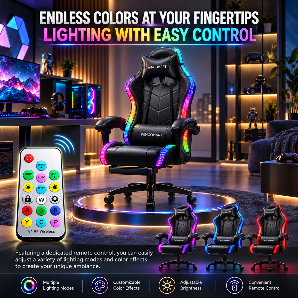 Chaise gaming WINGOMART RGB PRO — Noir