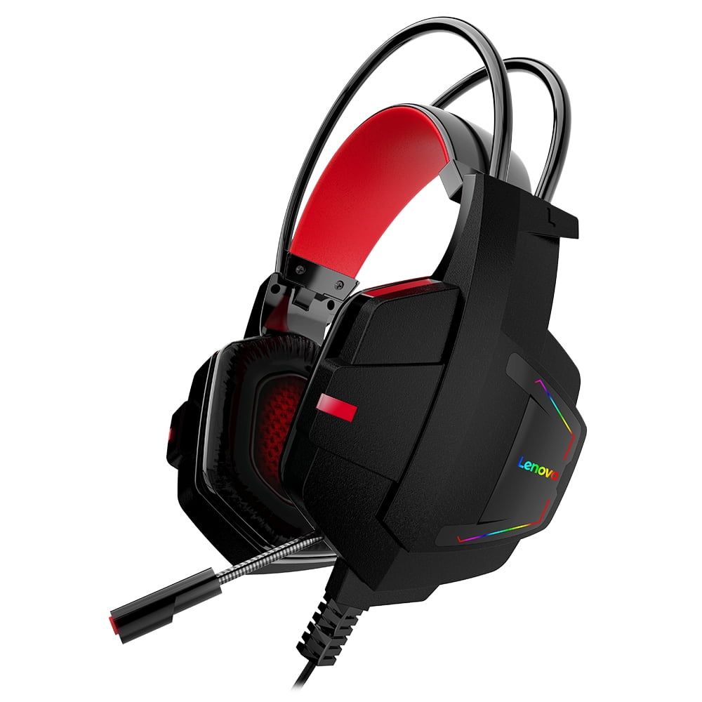 Lenovo HU85 gaming headset, black and red, RGB lighting