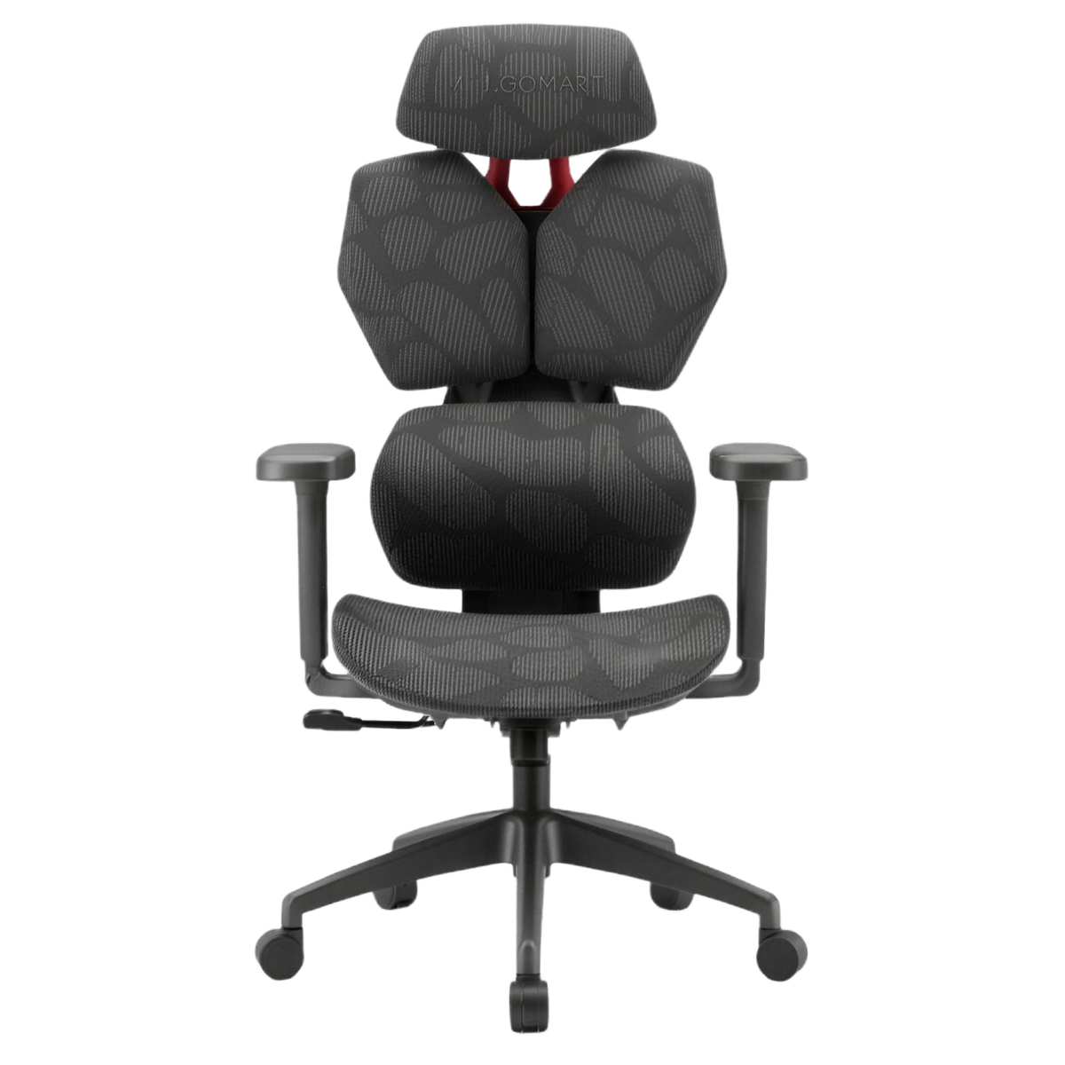 Chaise gaming WINGOMART ERGO MESH Noir et rouge — vue de face, détourée en studio