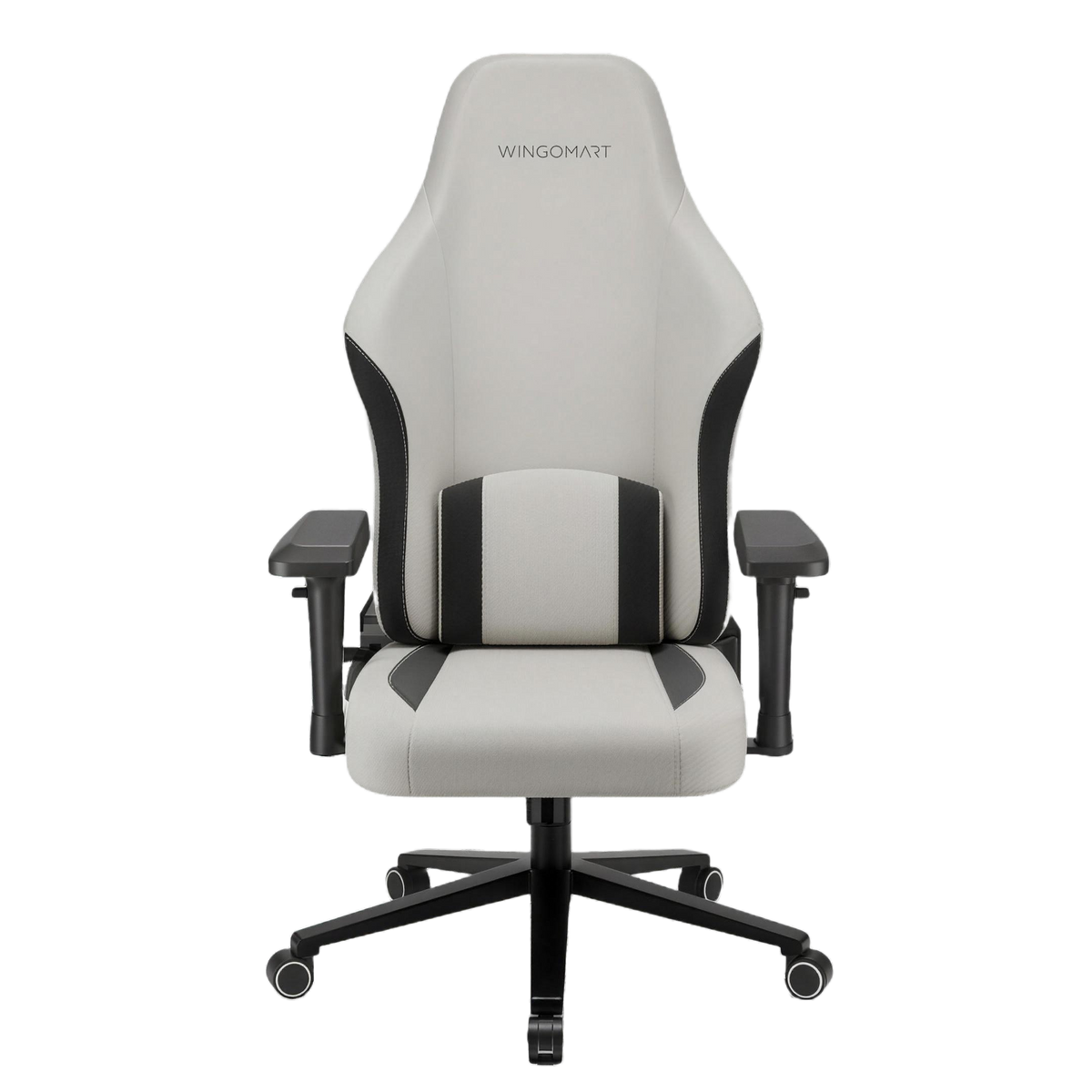 Chaise gaming WINGOMART MEMORY PRO Gris pâle — vue de face, détourée en studio