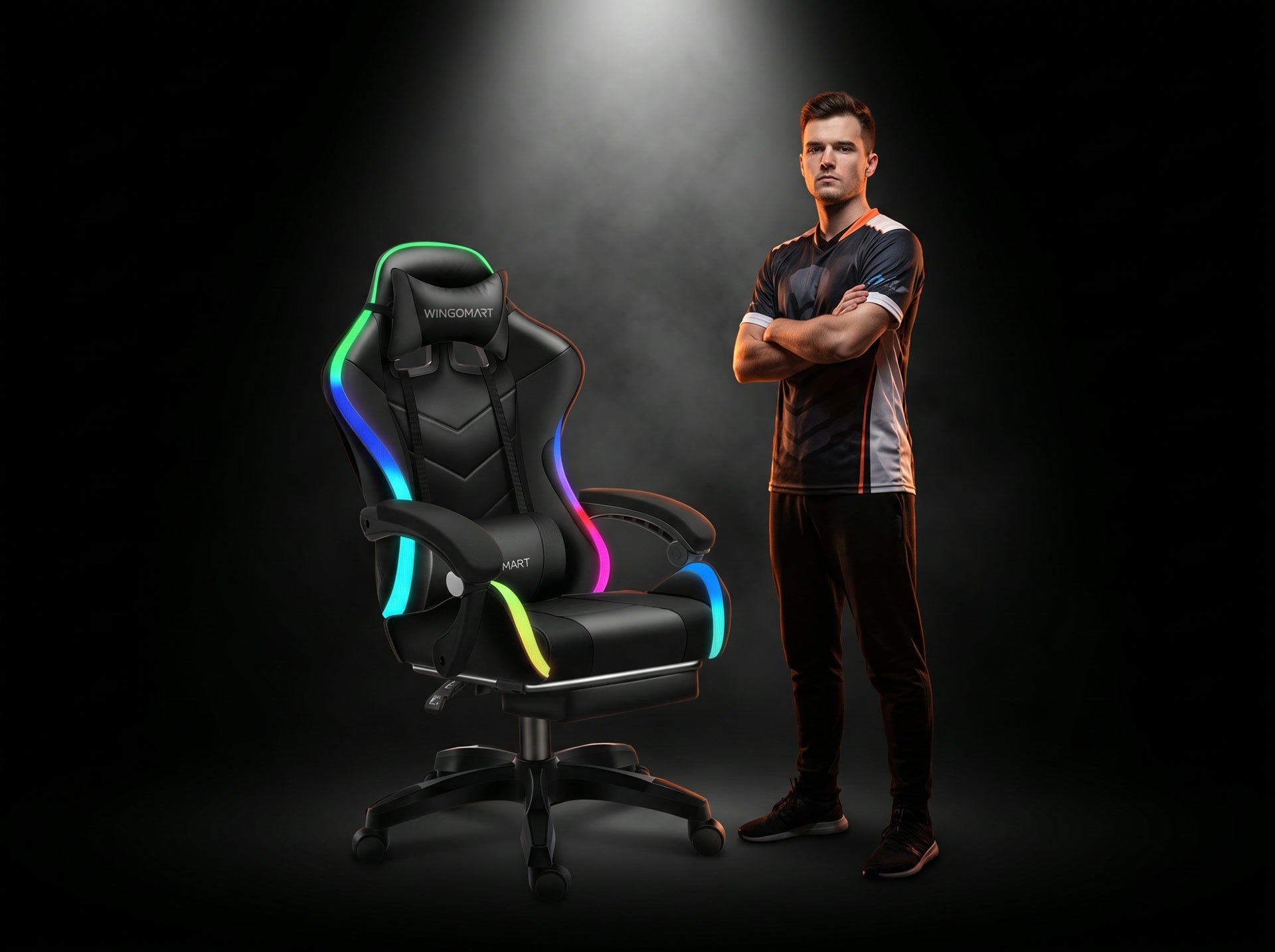 Esports athlete in a WINGOMART chair