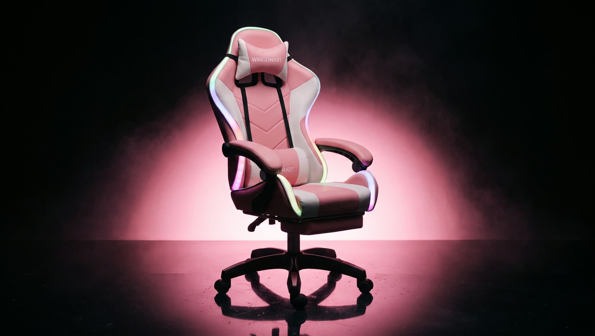 WINGOMART RGB PRO gaming chair in Pink & White