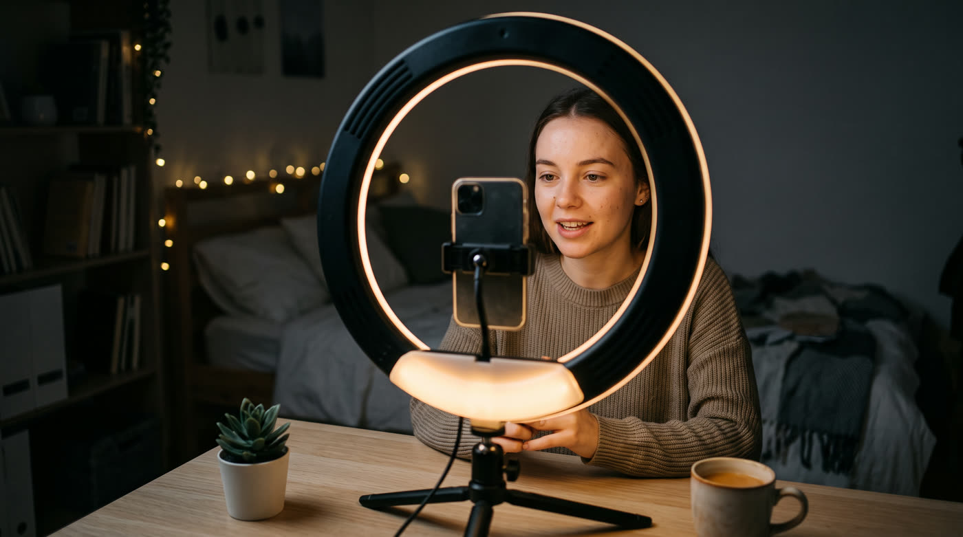 Créateur qui enregistre avec une ring light WINGOMART
